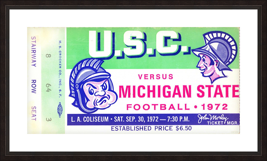 1972 Michigan State vs. USC Football Ticket Art Picture Frame print