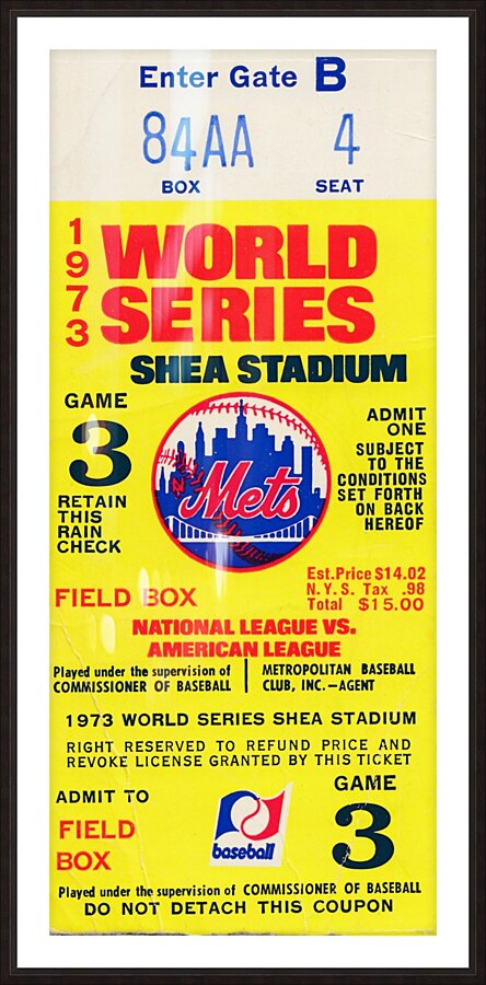1973 Mets World Series Ticket Wall Art Picture Frame print
