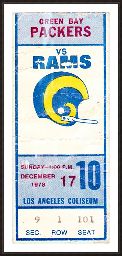 1978 Green Bay Packers vs. LA Rams Ticket Art Picture Frame print
