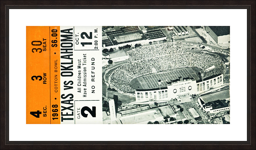 1968 Texas vs. Oklahoma Football Ticket Art Picture Frame print