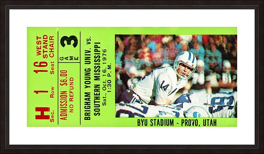 1976 BYU Cougars Ticket Stub Art Picture Frame print