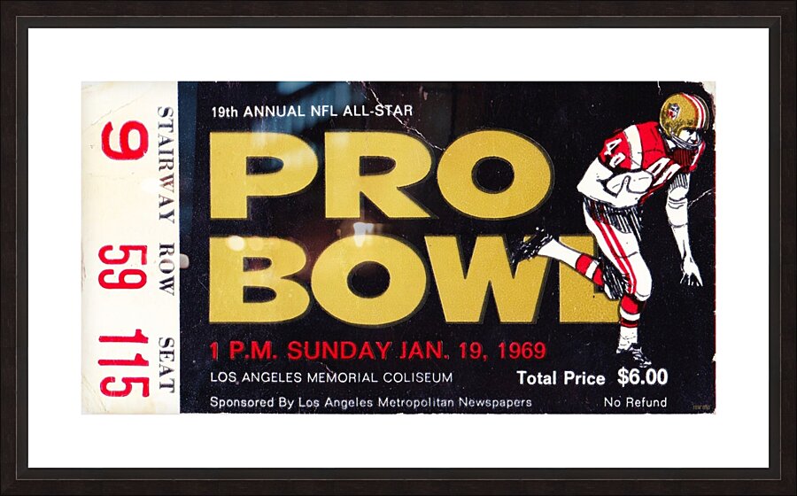 1969 Pro Bowl Football Ticket Art Picture Frame print
