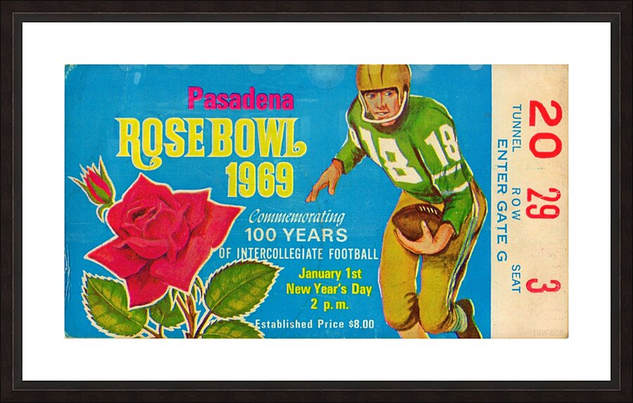 1969 Rose Bowl Ticket Stub Picture Frame print