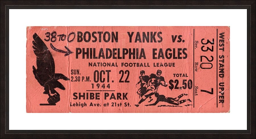 1944 Boston Yanks vs. Philadelphia Eagles Ticket Art Picture Frame print