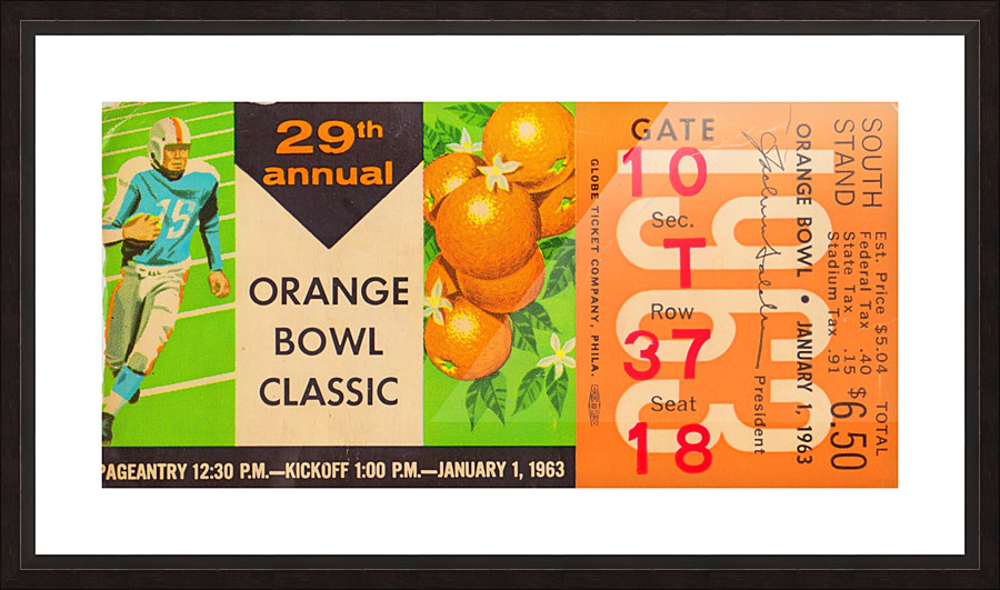1963 Orange Bowl Alabama Win Picture Frame print