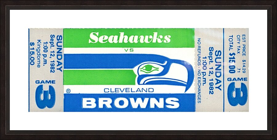1982 Cleveland Browns vs. Seattle Seahawks Ticket Art Picture Frame print