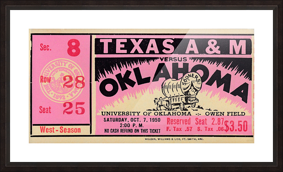 1950_College_Football_Oklahoma vs. Texas A&M_Owen Field_Row One Brand Ticket Stub Picture Frame print