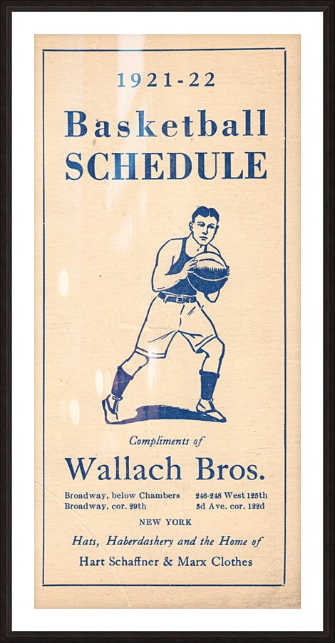 1921 Basketball Schedule Art  Picture Frame print