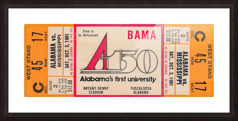 1981_College Football_Alabama vs. Ole Miss_Bryant Denny Stadium_Alabamas First University_Ticket Picture Frame print