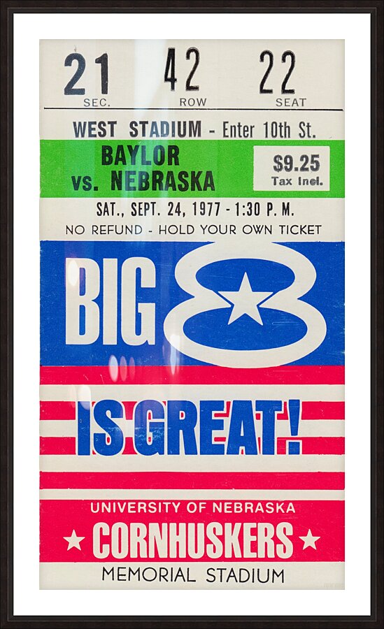 1977 Baylor Bears vs. Nebraska Cornhuskers Ticket Art  Picture Frame print