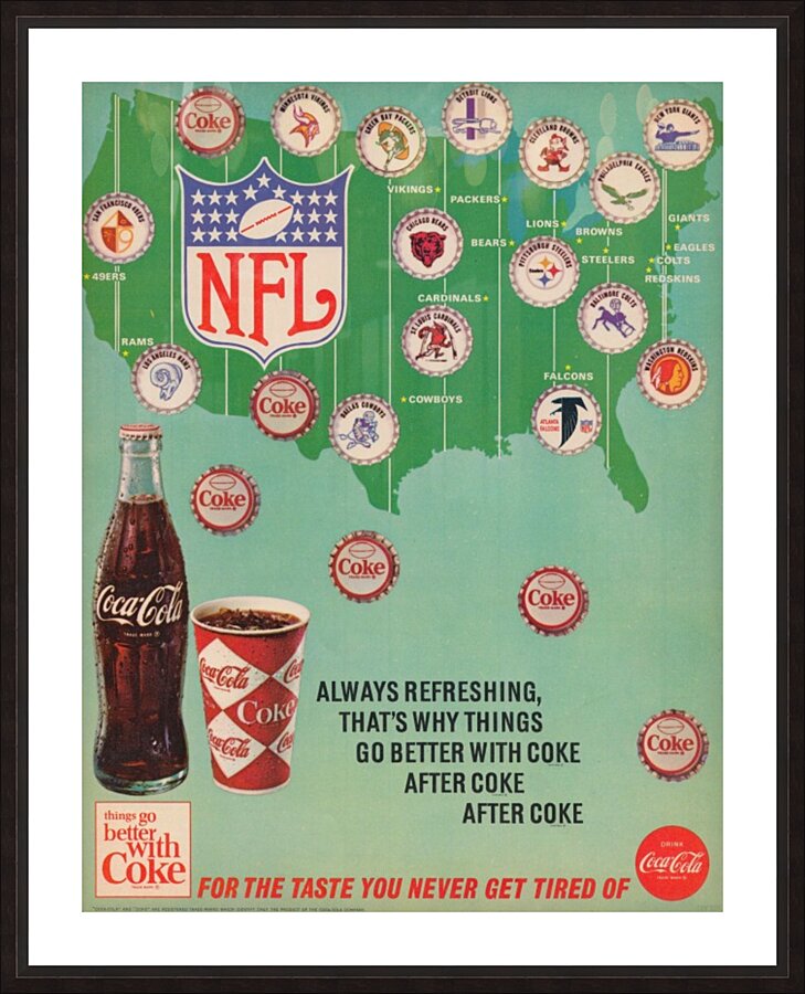 1967 Coke NFL Bottle Cap Ad  Picture Frame print