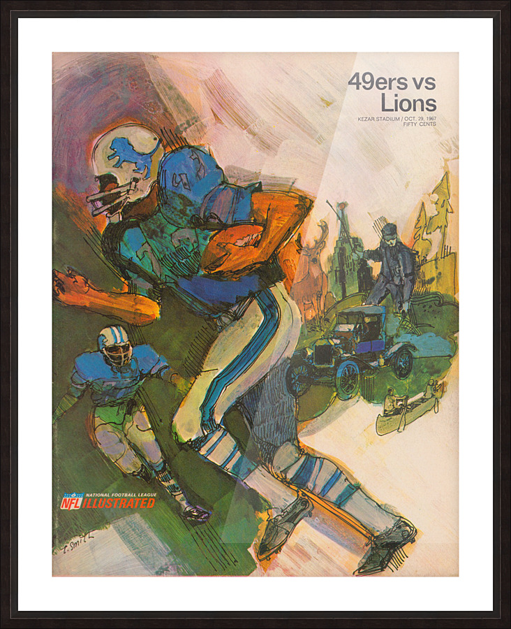 1967 NFL Program Cover Art Reproduction Detroit Lions vs. San Francisco 49ers Poster Picture Frame print