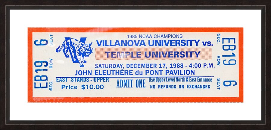 1988 Villanova Wildcats vs. Temple Ticket Stub Poster Picture Frame print