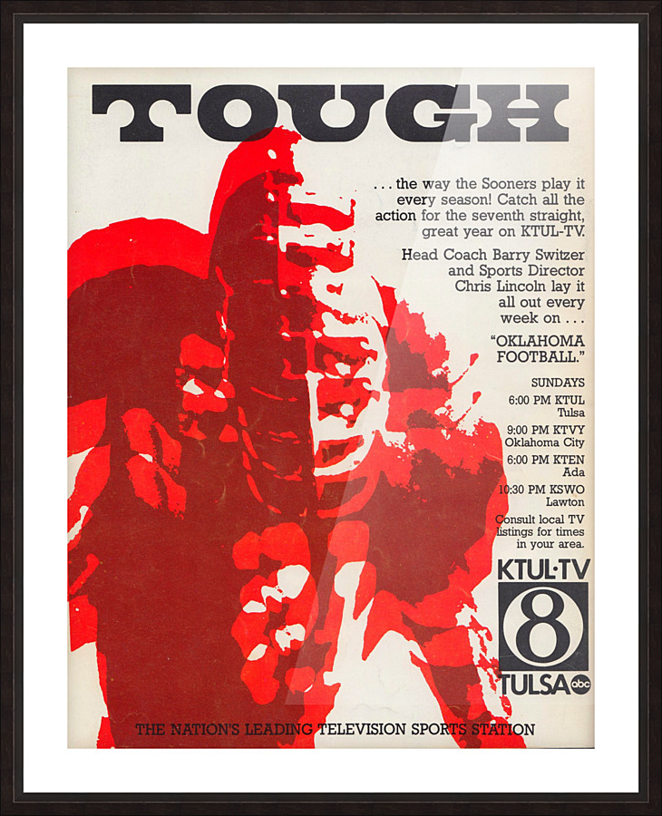 1979 ktul tv oklahoma football show barry switzer chris lincoln tulsa television channel 8 ad poster Picture Frame print