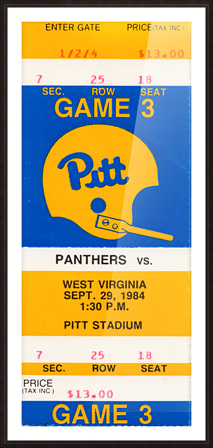 1984PittsburghPanthersRetroFootballHelmetTicketStubVintageArtRowOneBrand Picture Frame print