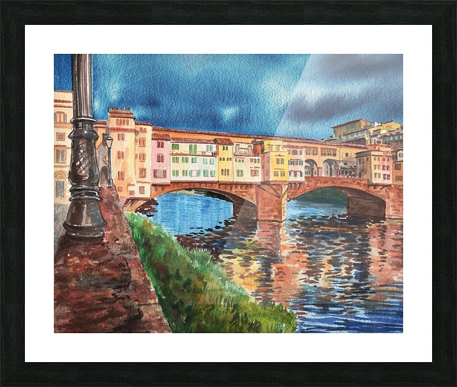 Italy Florence Ponte Vecchio Watercolor  Framed Print Print