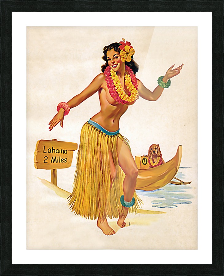 80s HULA DANCER 特大アート フレーム 油彩画 ヴィンテージ Libby's Dancing Hula Girl - Fine Art Prints & Posters