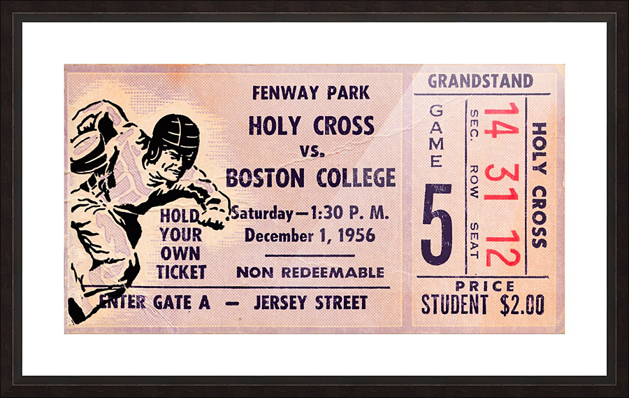 1956 holy cross boston college ticket stub canvas fenway park Picture Frame print
