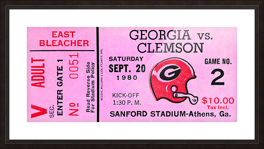 university of georgia college football ticket stub print on wood Picture Frame print