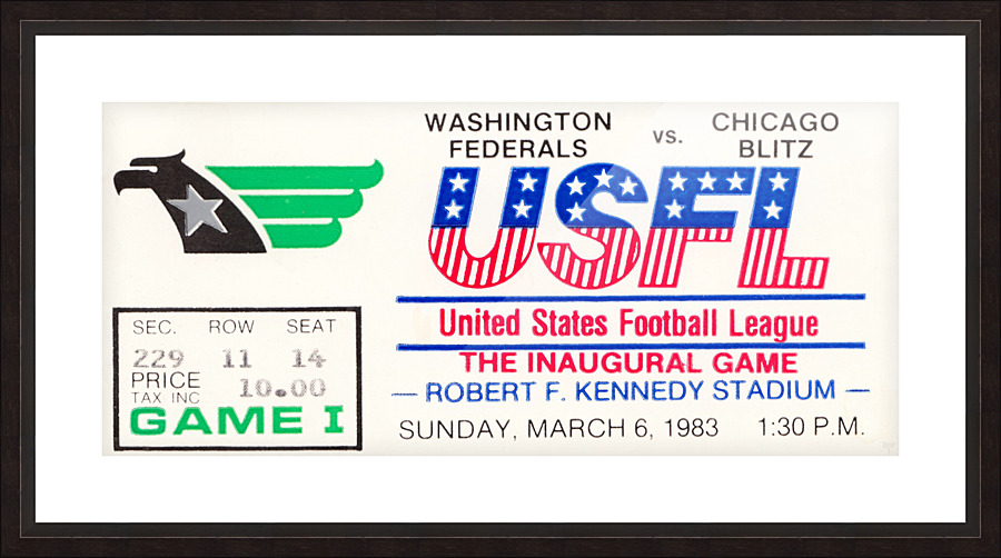 1983 USFL Inaugural Game Football Ticket Stub Art Picture Frame print