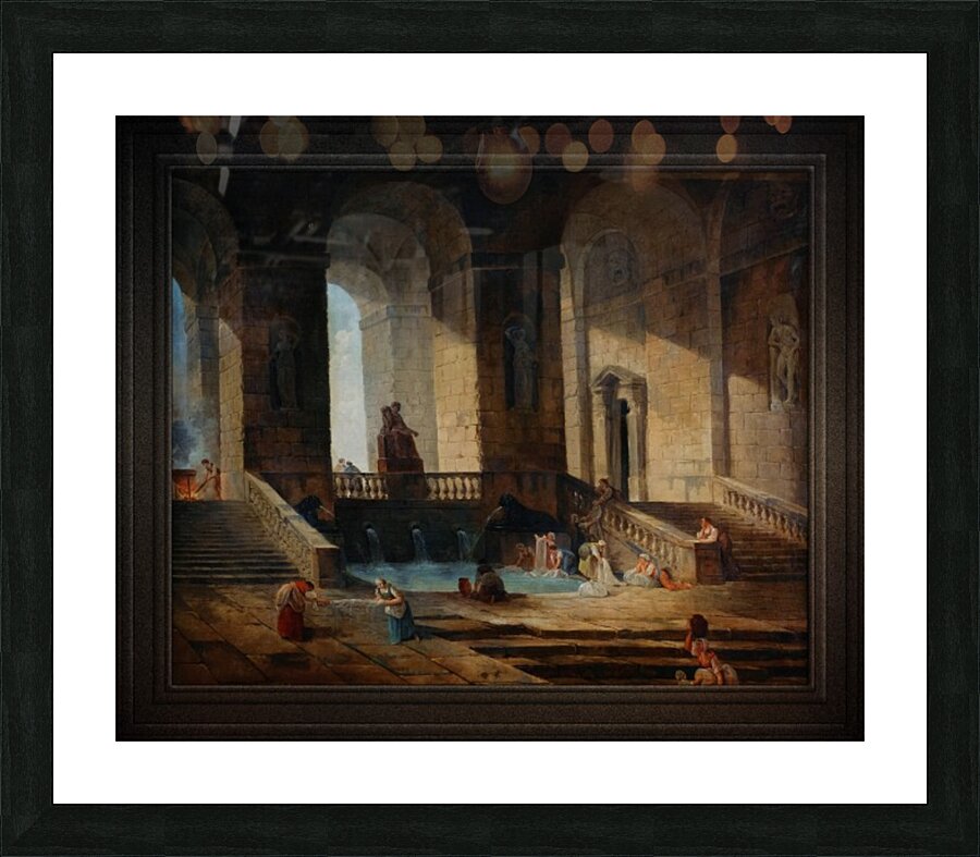Washerwomen In A Roman Architecture by Hubert Robert Old Masters Reproduction Picture Frame print