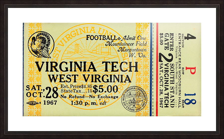 1967 west virginia university football ticket stub poster wall art Picture Frame print