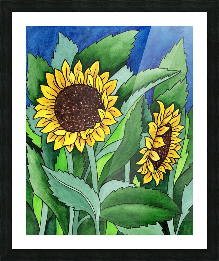 Garden Of Sunflowers Watercolor Painting Batik Style   Framed Print Print