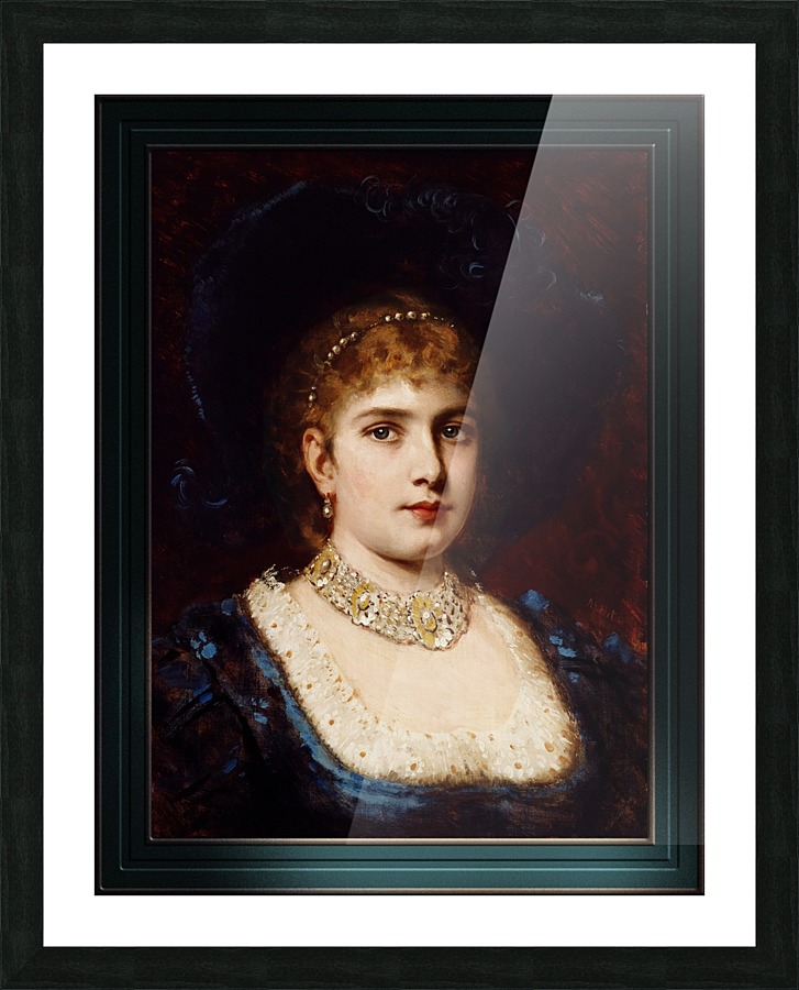 Bildnis einer Dame in blauem Kleid mit Hut by Anton Ebert Old Masters Classical Fine Art Reproduction Picture Frame print