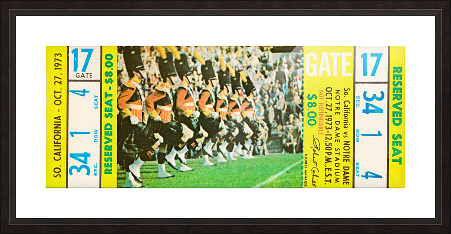 1973 usc notre dame football ticket stub canvas art south bend indiana sports gift idea Picture Frame print