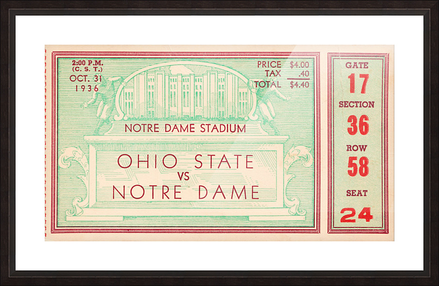 1936 notre dame ohio state football ticket stub sports art Picture Frame print