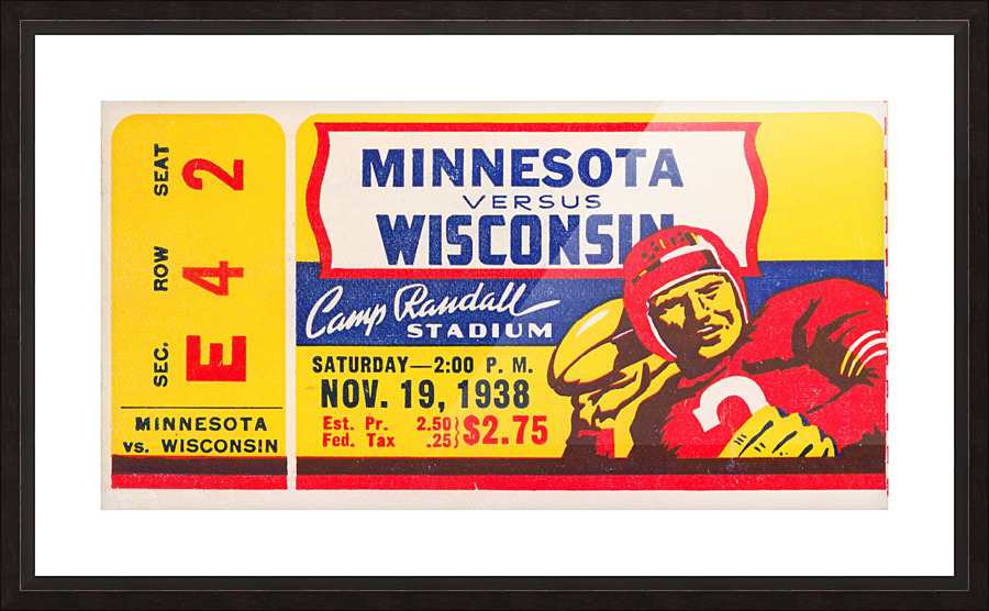 1938 wisconsin badgers football ticket stub art madison sports gift idea Picture Frame print