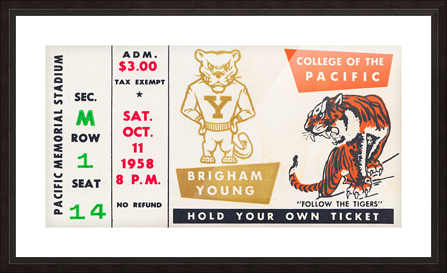 1958 college of the pacific brigham young football ticket art Picture Frame print