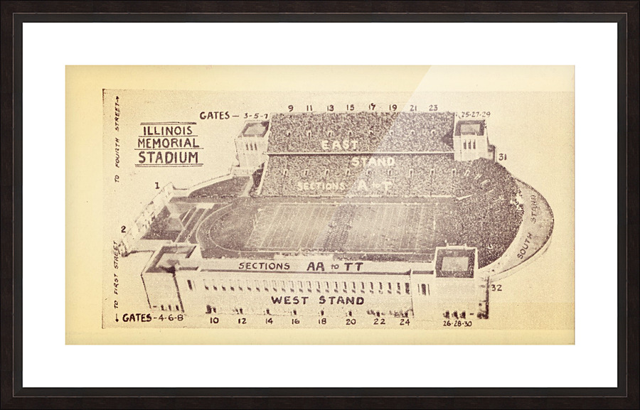 1933 Illinois Memorial Stadium Map Wall Art Picture Frame print