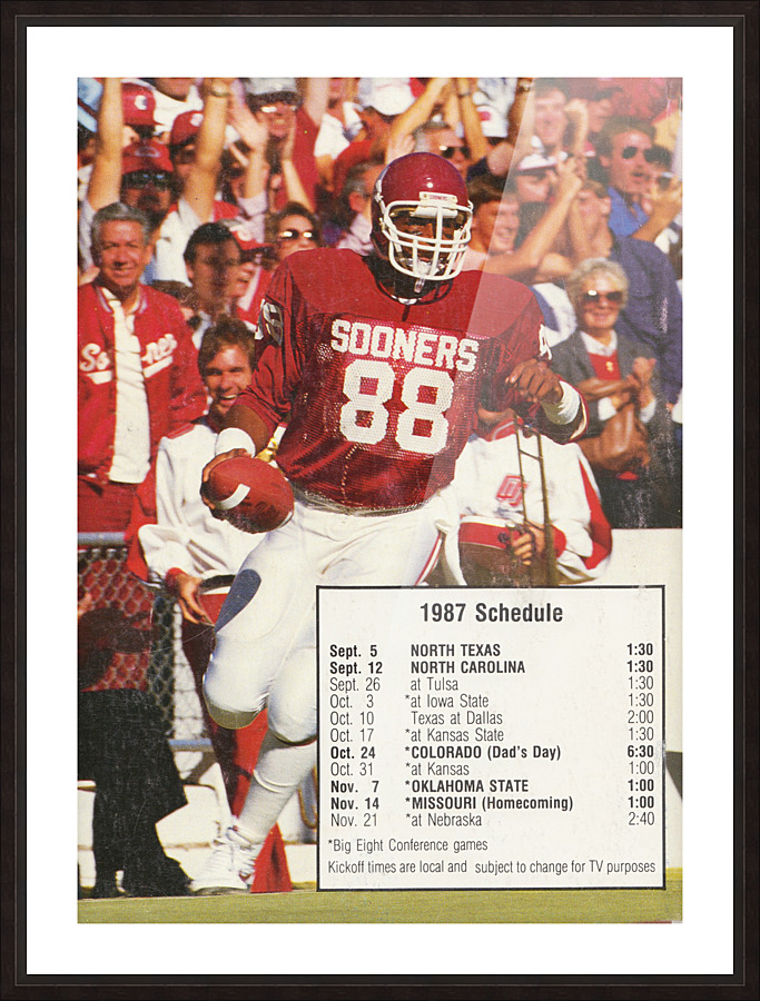1987 oklahoma sooners football schedule poster Picture Frame print