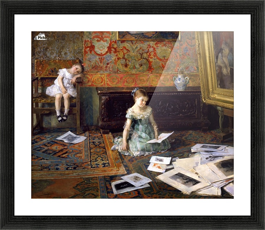 Two young girls watching paintings Picture Frame print
