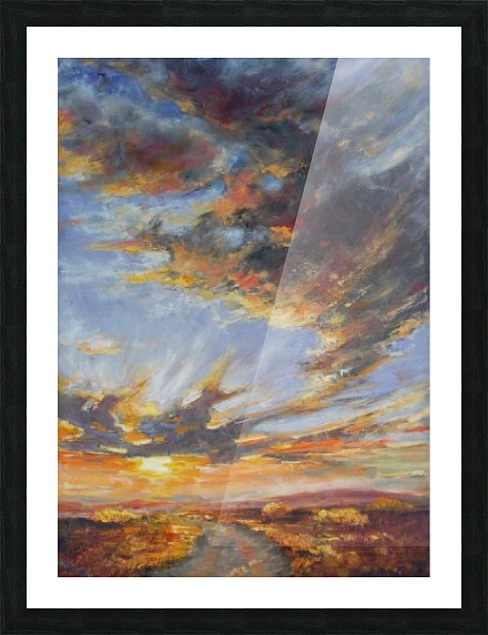 WALKING UNDER SUNSET SKY original skyscape painting Picture Frame print