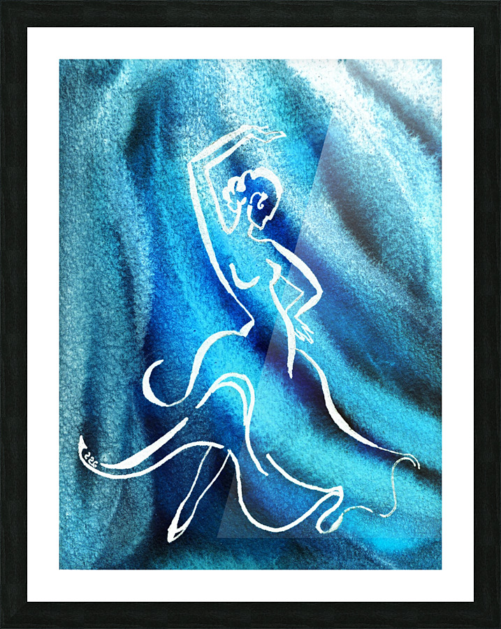 Cool Blue Flamenco Dance Abstract Watercolor   Framed Print Print