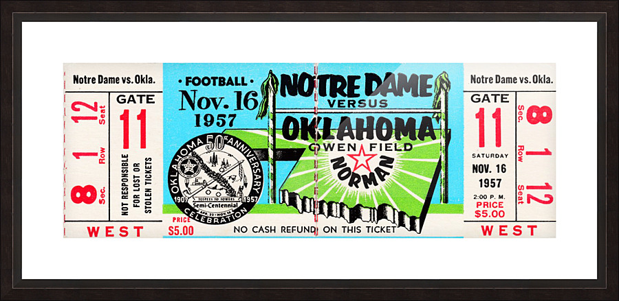1957 notre dame oklahoma college football 47 game win streak ended ncaa record Picture Frame print