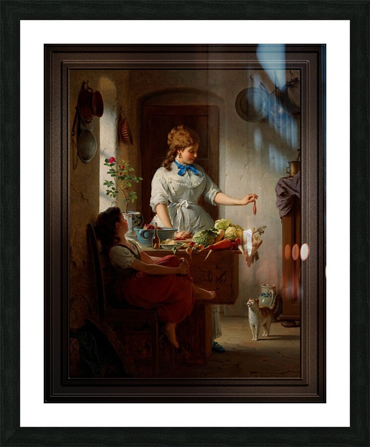 A Kitchen Idyll by Anton Ebert Old Masters Classical Fine Art Reproduction  Impression encadrée