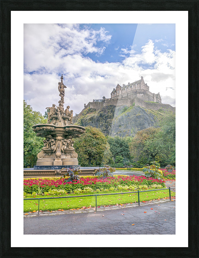 The Ross Fountain and Edinburgh Castle, Scotland Picture Frame print