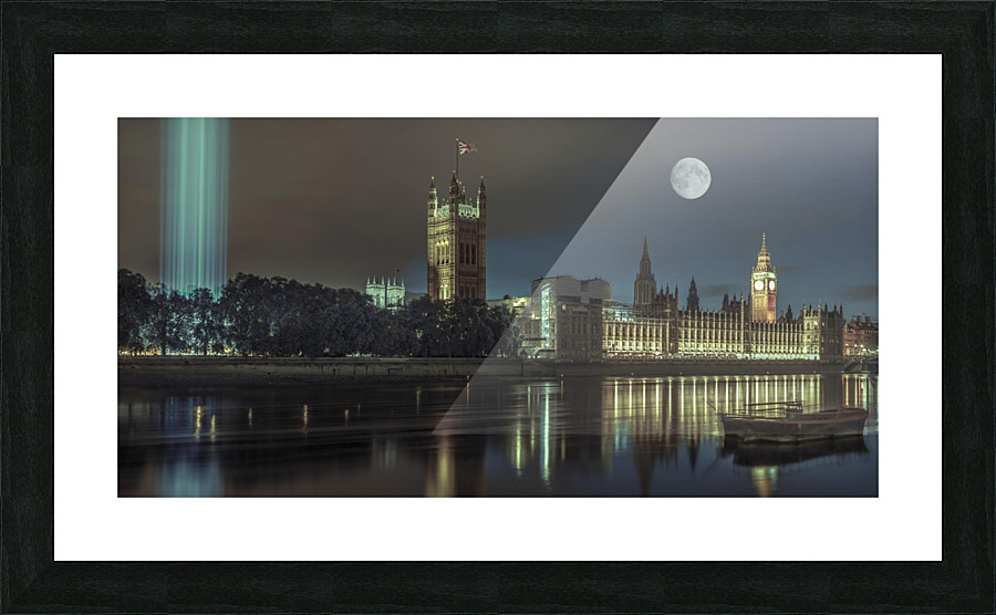 Column of spectra lights with Westminster Abby, London, UK Picture Frame print