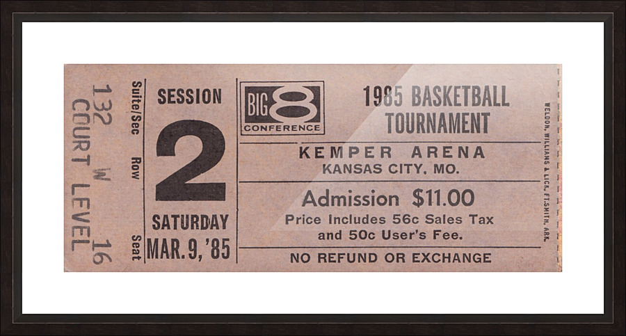 1985 Big 8 Basketball Tournament Ticket Stub Art Picture Frame print
