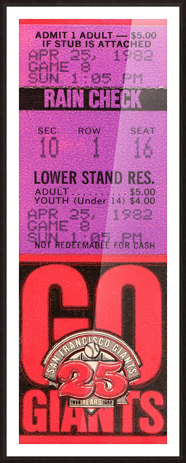 1982 San Francisco Giants Ticket Stub Art  Framed Print Print
