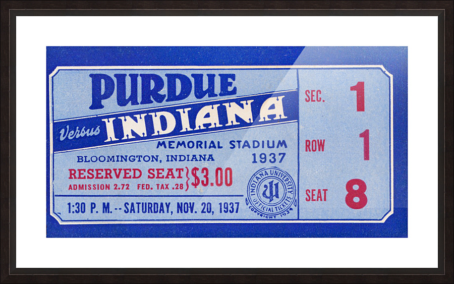 1937 Indiana vs. Purdue Ticket Stub Art Picture Frame print