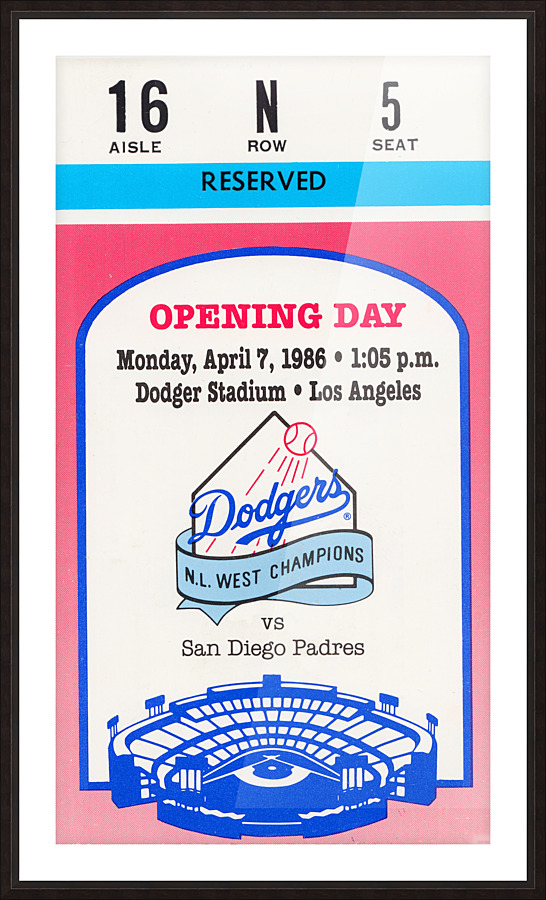 1986 Los Angeles Dodgers Opening Day Ticket Art Picture Frame print