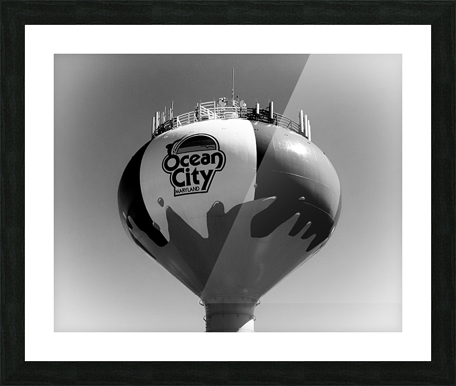 Ocean City Beach Ball Water Tower in Black and White Picture Frame print