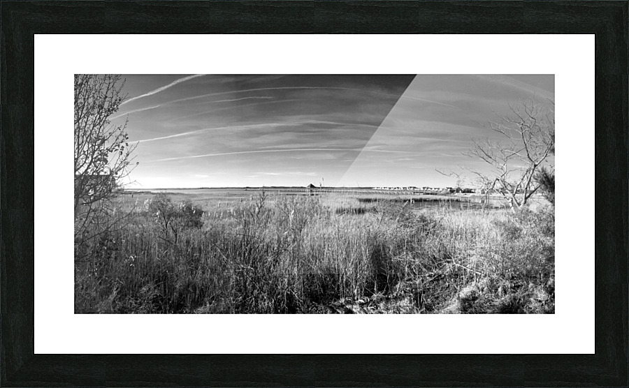 Ocean City Marsh and Pier Panorama in Black and White Picture Frame print