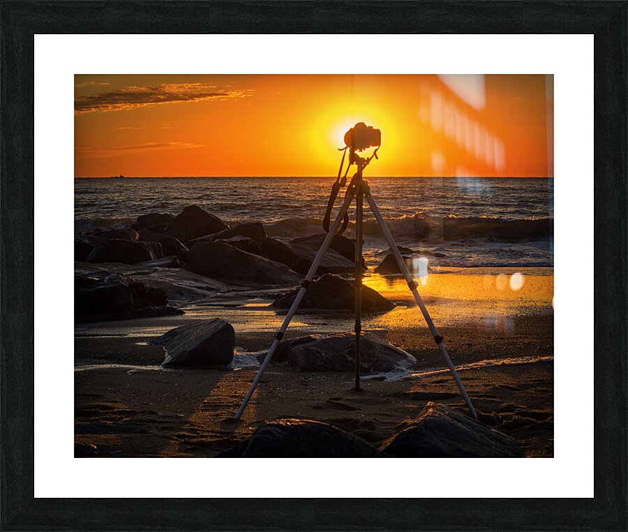 Camera Tripod on Beach PA160064 Picture Frame print