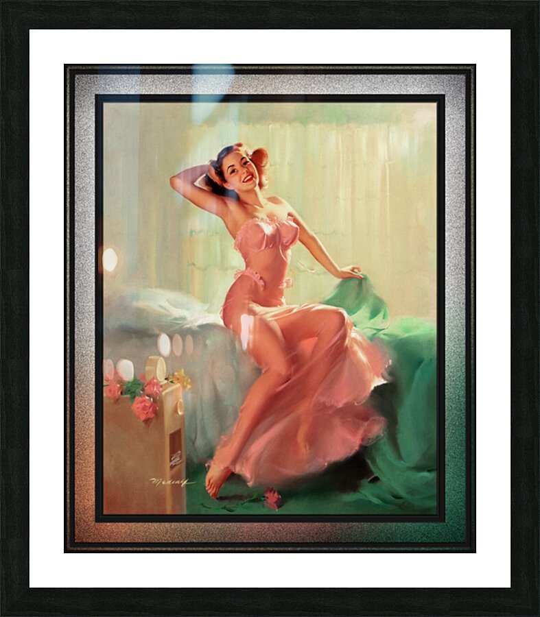 Pretty In Pink Pin-up Girl by Bill Medcalf Pin-Up Girl Vintage Artwork Picture Frame print