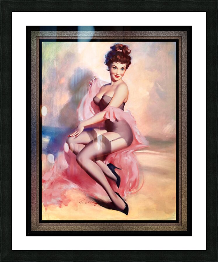 Lingerie Pin-up Girl by Bill Medcalf Pin-Up Girl Vintage Artwork  Framed Print Print